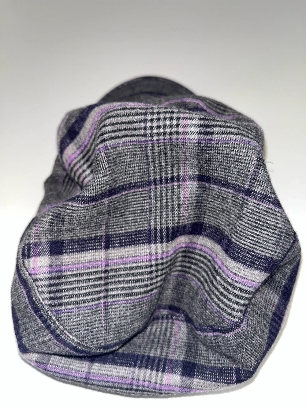 Kangol Gray Plaid Driver / Newsie Cap with Purple Accents